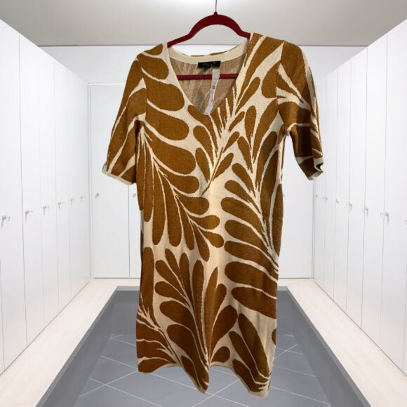 Ann Taylor Gold Knit Leaf Print Sweater Dress | Size Small | NWT | Vintage - Picture 11 of 11